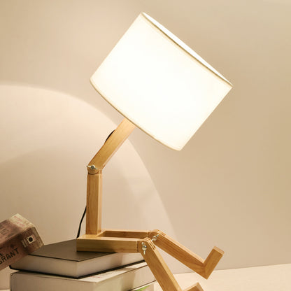 Wooden Table Lamp, Bedside Reading Lamp, Fabric Lighting