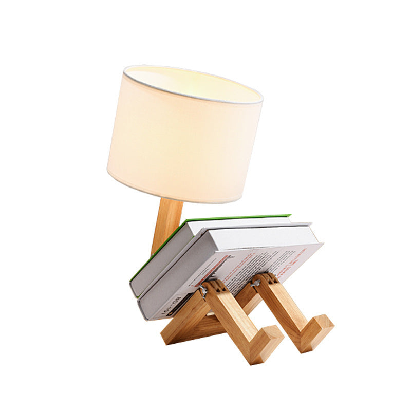 Lámpara de mesa de madera, lámpara de lectura junto a la cama, iluminación de tela