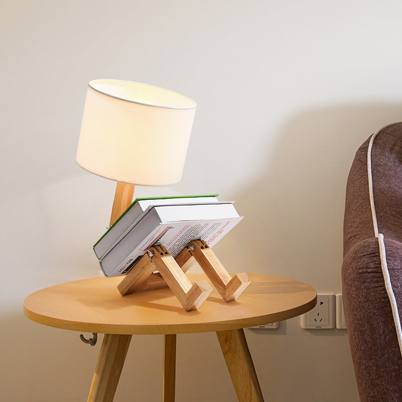 Lámpara de mesa de madera, lámpara de lectura junto a la cama, iluminación de tela