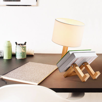 Lámpara de mesa de madera, lámpara de lectura junto a la cama, iluminación de tela