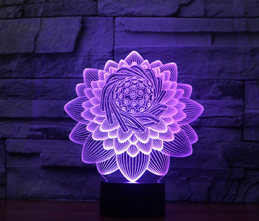 Commerce extérieur nouveau Lotus 2 3D lumière colorée tactile charge Led lumière visuelle cadeau atmosphère 3591