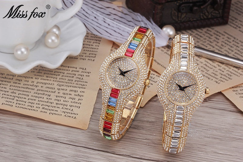 Montre de mode avec diamants et pierres colorées pleines de diamants montres haut de gamme de style européen pour femmes