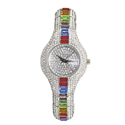 Montre de mode avec diamants et pierres colorées pleines de diamants montres haut de gamme de style européen pour femmes