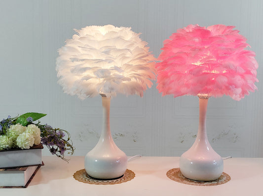 Lampe de Table en plumes de luxe, lampe de chevet de chambre à coucher, style nordique Ins, lampes de bureau à intensité variable, pour salon, salle d'étude, éclairage décoratif