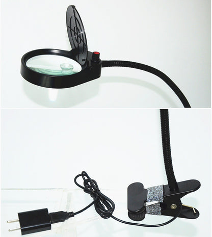 Prise USB lampe LED lecture 3x 10x grande lentille loupe loupe à clipser bureau avec lampe de table LED-noir