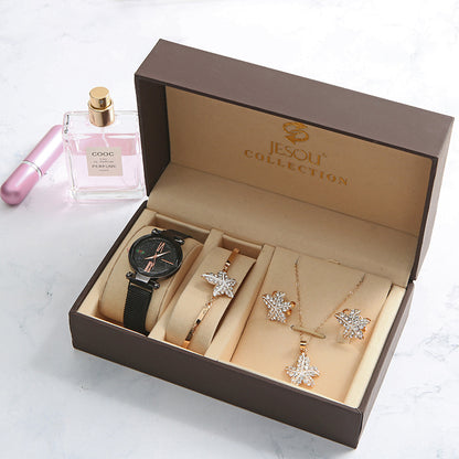 Women'S Quartz Table Waterproof Fashion Watch Inlaid Hand Chain Five-Piece Set