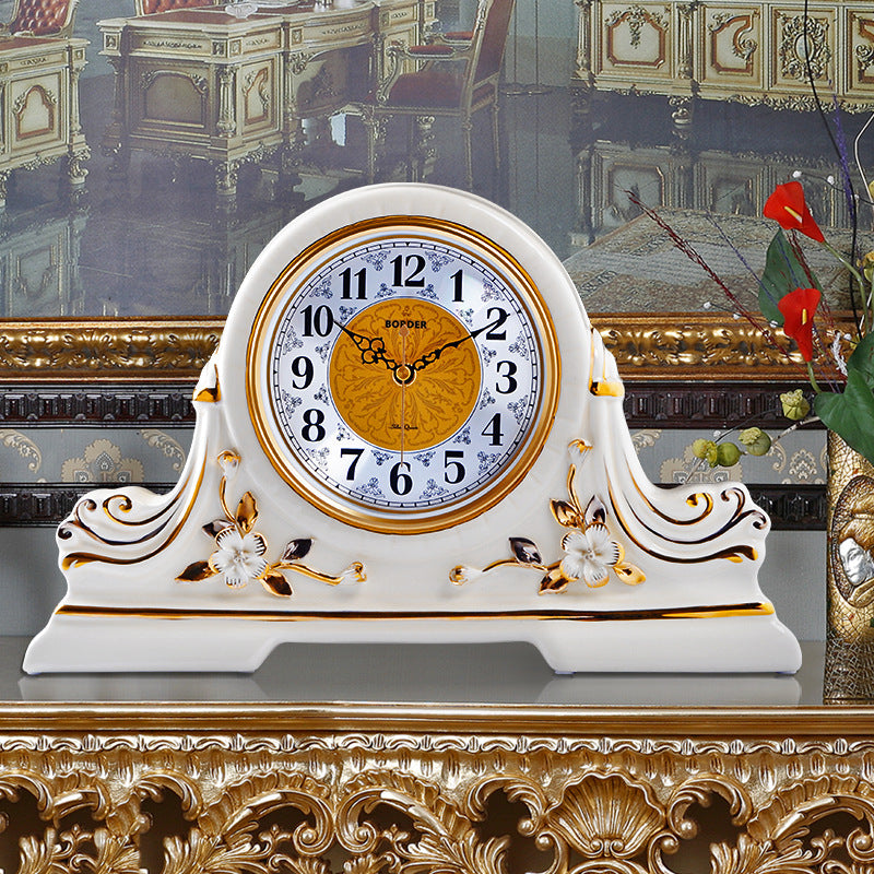 Table Clock Desktop Pendulum Desktop Living Room Bedroom Silent Sitting Clock Ceramic High-End Desktop Clock Home Pendulum Clock European Style