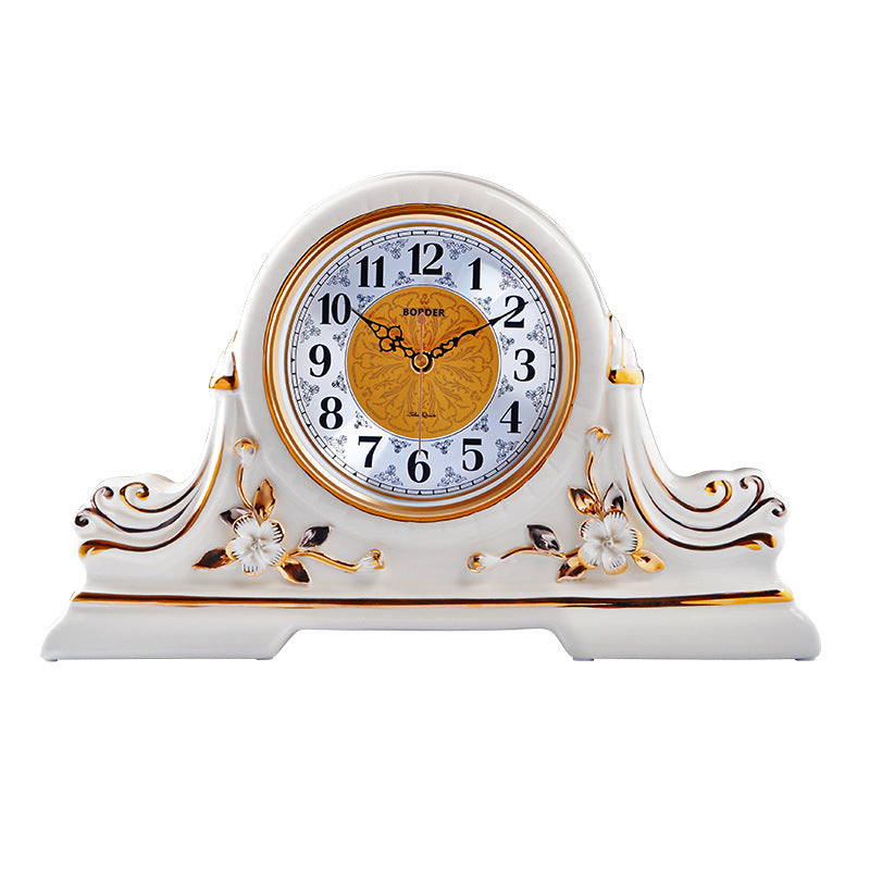 Table Clock Desktop Pendulum Desktop Living Room Bedroom Silent Sitting Clock Ceramic High-End Desktop Clock Home Pendulum Clock European Style