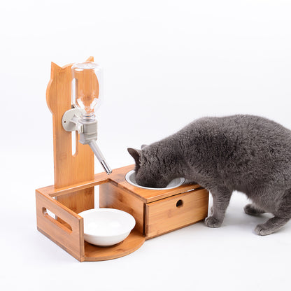 Meow Xianer Solid Wood Dining Table Set Drawer Type Ball Heqi Drinking Fountain Pet Food