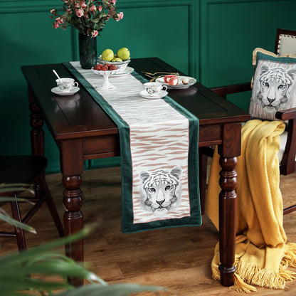 DUNXDECO – chemin de Table à pampilles, longue couverture de Table en tissu moderne de luxe imprimé tigre de la Jungle, nappe en velours, décoration de bureau