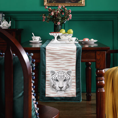 DUNXDECO camino de mesa con borlas, cubierta de mesa larga para fiesta, tela moderna de lujo con estampado de tigre de jungla, mantel de terciopelo, decoración de escritorio