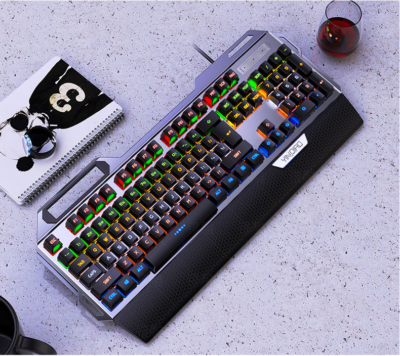 Teclado mecánico Real de Metal K100 tallado en plata, juego luminoso, eje negro, USB con cable