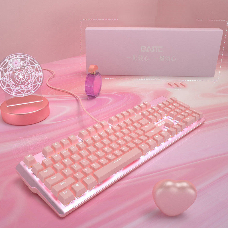 Ensemble clavier et souris mécaniques roses, pour filles, jeux de sports électroniques, axe vert filaire dédié, axe rouge