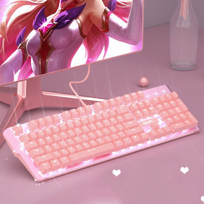 Ensemble clavier et souris mécaniques roses, pour filles, jeux de sports électroniques, axe vert filaire dédié, axe rouge