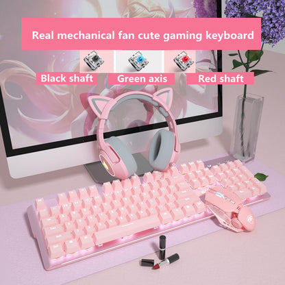 Ensemble clavier et souris mécaniques roses, pour filles, jeux de sports électroniques, axe vert filaire dédié, axe rouge