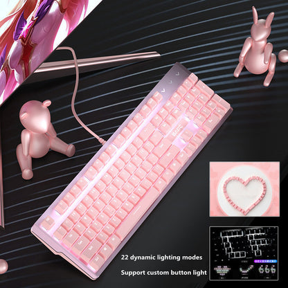 Juego de teclado y ratón mecánicos reales de color rosa para niñas, juegos de deportes electrónicos, eje verde con cable dedicado, eje rojo