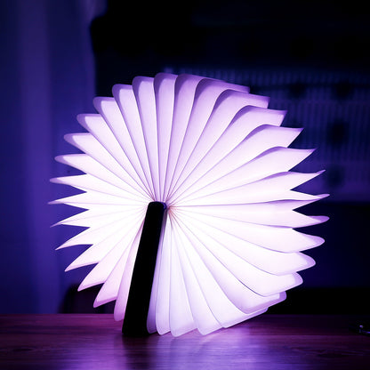 Luz LED nocturna creativa, luz de libro plegable con recarga USB, lámpara de mesa RGB de madera, decoración de escritorio para el hogar