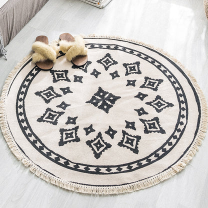 Round Hand-Woven Carpet Tassel Edge Simple Line Coffee Table Mat American Light Luxury Floor Mat