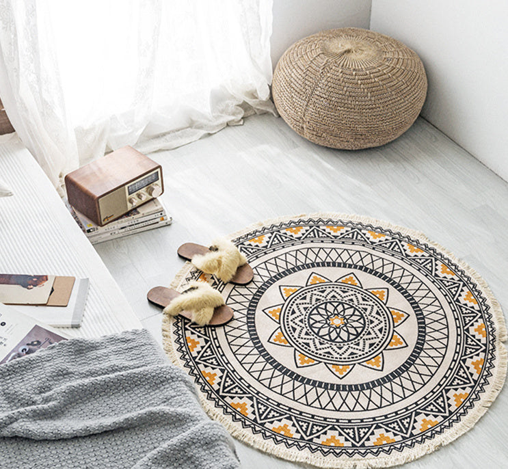 Round Hand-Woven Carpet Tassel Edge Simple Line Coffee Table Mat American Light Luxury Floor Mat