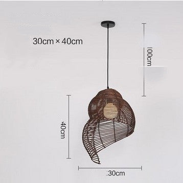 Nueva lámpara colgante de ratán de caracol, arte creativo, lámpara colgante clásica del sudeste asiático, luz de mimbre para sala de lectura