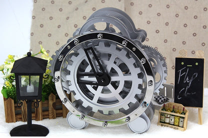 Wonderful Living Room Clock European Style Table Clock Two-Wheeled Gear Rotating Clock Creative Clock