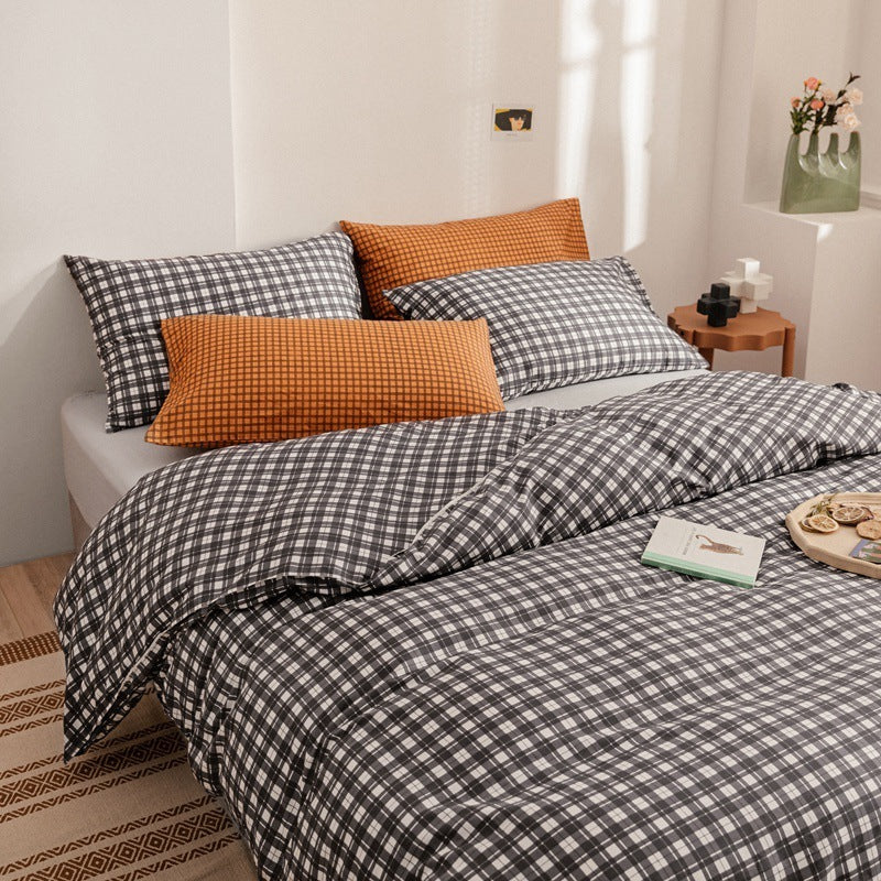 Cotton Four Piece Simple Quilt Cover Men  Plaid Dormitory Ssingle Quilt Cover Three 4-Piece Bed Sheet Jane