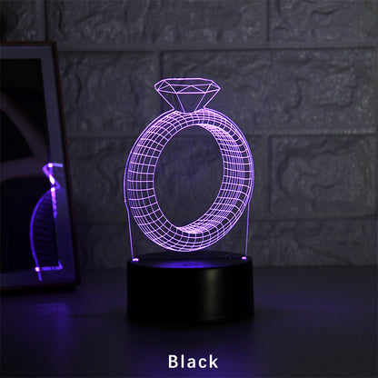 Veilleuse LED 3D avec bague en diamant