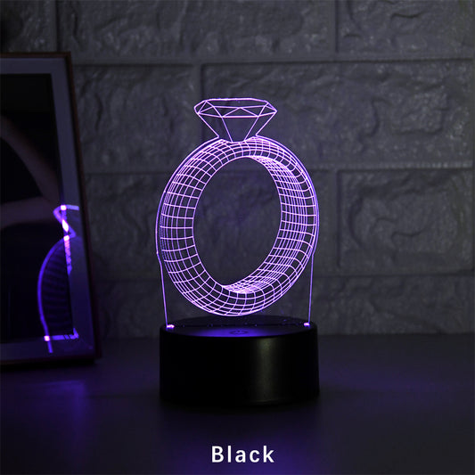 Luz nocturna LED 3D con anillo de diamantes