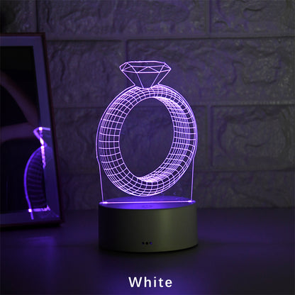 Veilleuse LED 3D avec bague en diamant