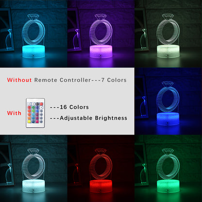 3D LED Night Light With Diamond Ring