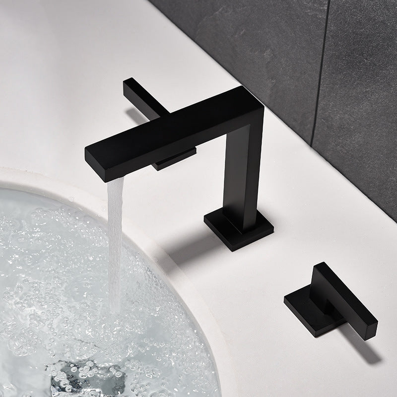 Robinet de lavabo divisé tout en cuivre, ensemble de trois pièces noirs