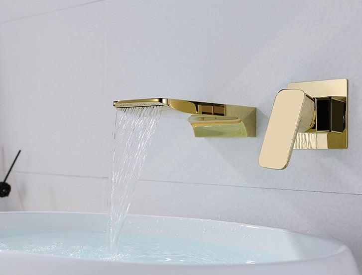 Concealed Copper Wall-Mounted Black Hot And Cold Water Waterfall Basin Faucet