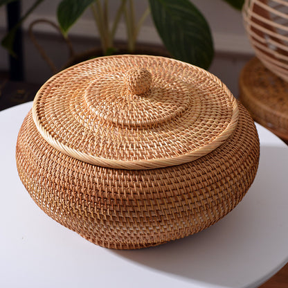 Handmade Autumn Rattan Woven Basket Storage Basket Round Coffee Table Desktop Living Room Bread Large Candy Box