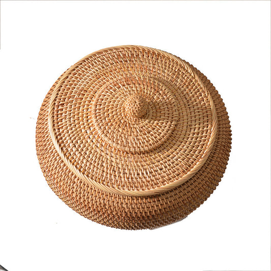 Cesta de mimbre tejida hecha a mano para otoño, cesta de almacenamiento, mesa de centro redonda, escritorio, sala de estar, pan, caja grande de dulces