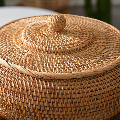 Handmade Autumn Rattan Woven Basket Storage Basket Round Coffee Table Desktop Living Room Bread Large Candy Box