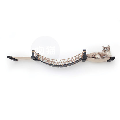 Puente colgante para gatos Escalera de cuerda Cuerda de cáñamo Escalera suave Puente de madera Marco de escalada de pared para gatos de madera maciza Muebles para mascotas Puente para gatos Tipo para colgar en la pared Más accesorios