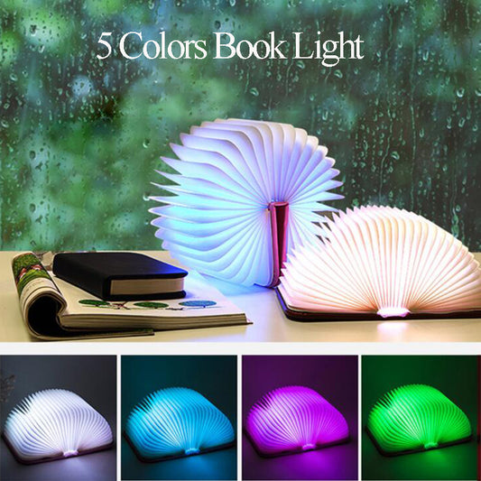 Creative LED Night Light USB Recharge Folding Book Light Wooden RGB Table Lamp Home Desk Decoration