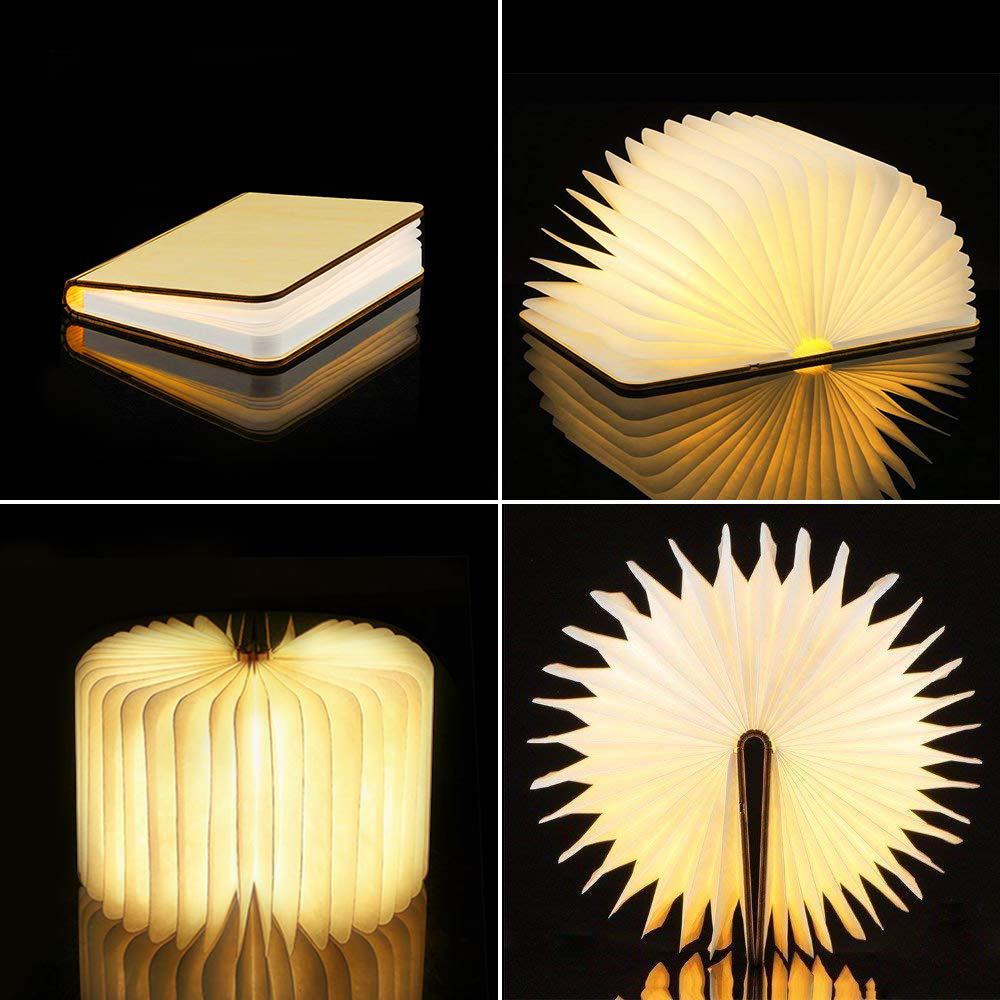 Luz LED nocturna creativa, luz de libro plegable con recarga USB, lámpara de mesa RGB de madera, decoración de escritorio para el hogar