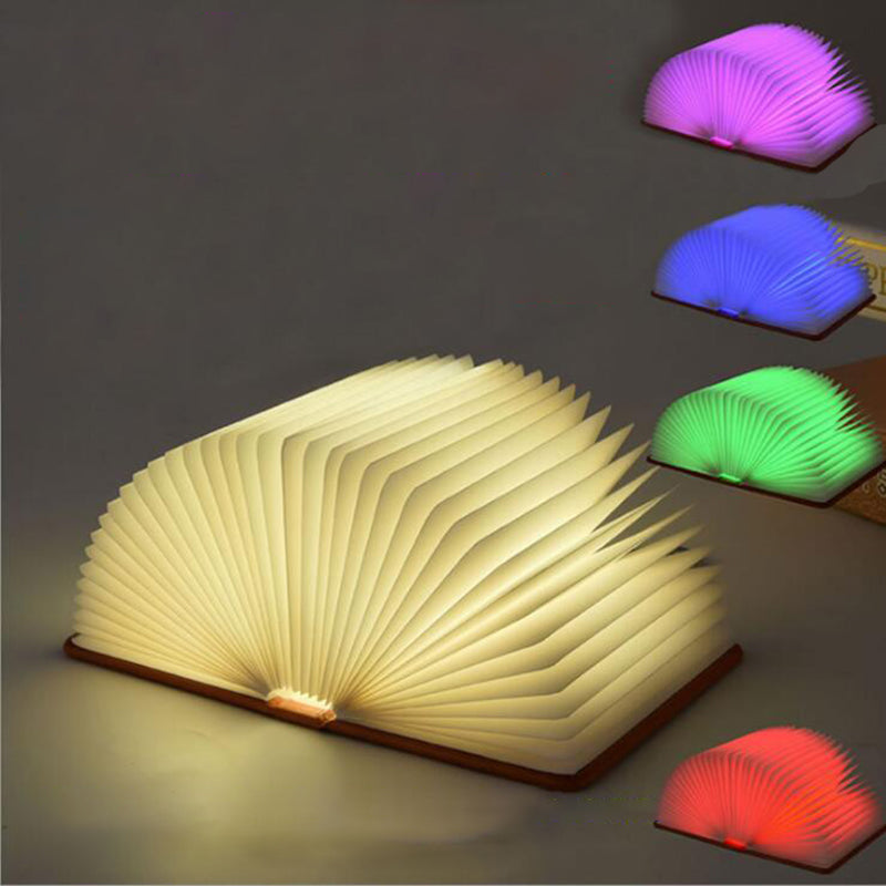 Luz LED nocturna creativa, luz de libro plegable con recarga USB, lámpara de mesa RGB de madera, decoración de escritorio para el hogar