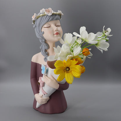 Hot Selling Polyresin Modern Girl Vase Table Top Living Room Decoration