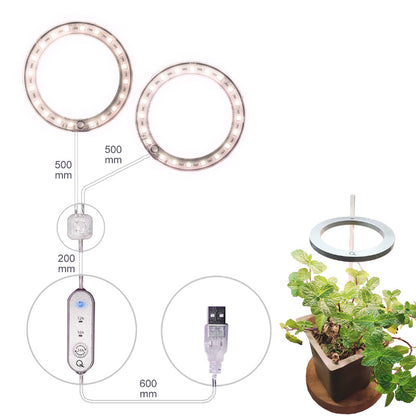 Luz LED de cultivo de espectro completo, anillo de Ángel, lámpara de cultivo Phytolamp USB para plantas, lámpara de 5V, plántulas de plantas de invernadero de flores de interior