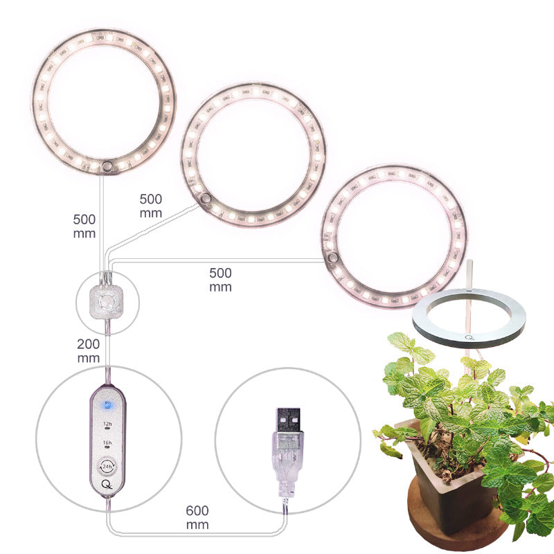 Luz LED de cultivo de espectro completo, anillo de Ángel, lámpara de cultivo Phytolamp USB para plantas, lámpara de 5V, plántulas de plantas de invernadero de flores de interior