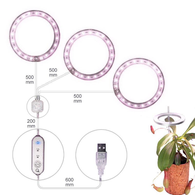 Luz LED de cultivo de espectro completo, anillo de Ángel, lámpara de cultivo Phytolamp USB para plantas, lámpara de 5V, plántulas de plantas de invernadero de flores de interior