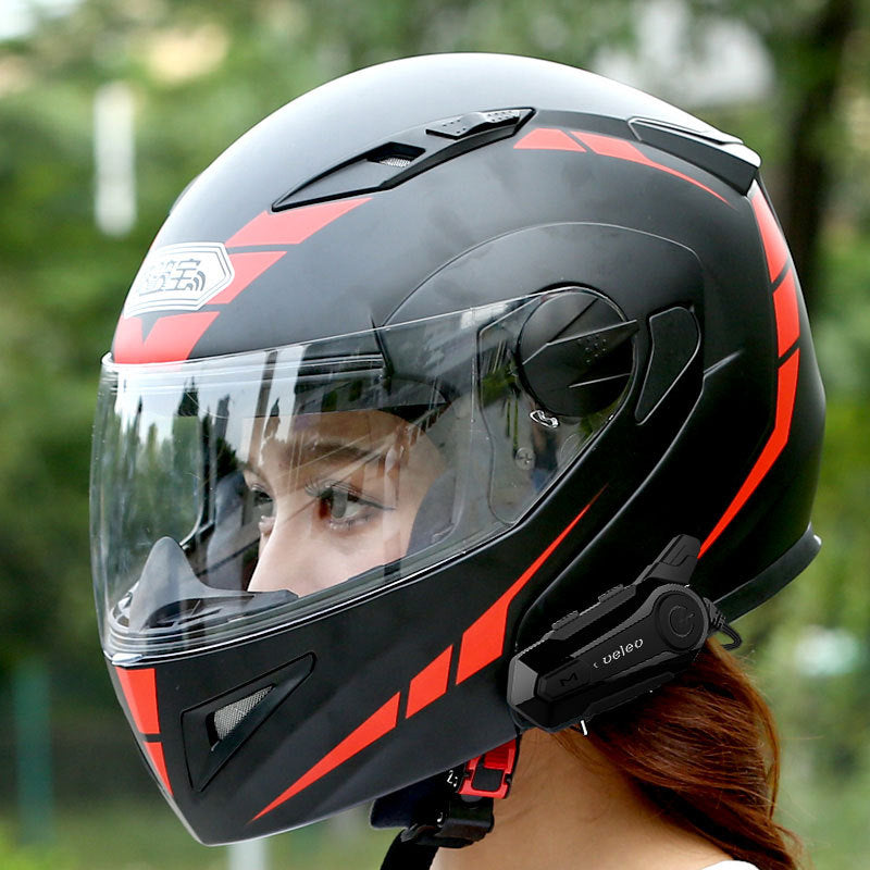 Interconexión de intercomunicador con auriculares Bluetooth para motocicleta, diseño negro puro, conducción al aire libre