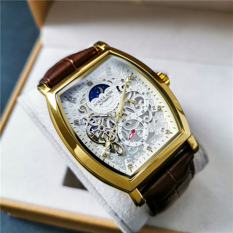 Montre creuse transparente pour hommes, étanche, lumineuse, boucle papillon en cuir