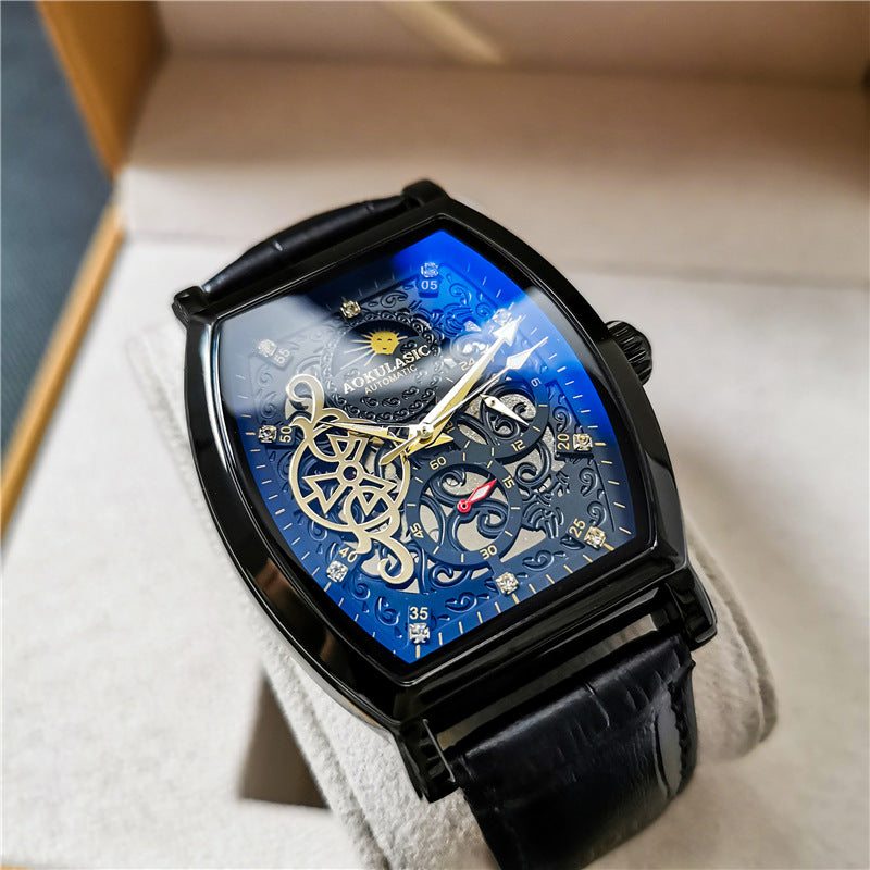 Montre creuse transparente pour hommes, étanche, lumineuse, boucle papillon en cuir