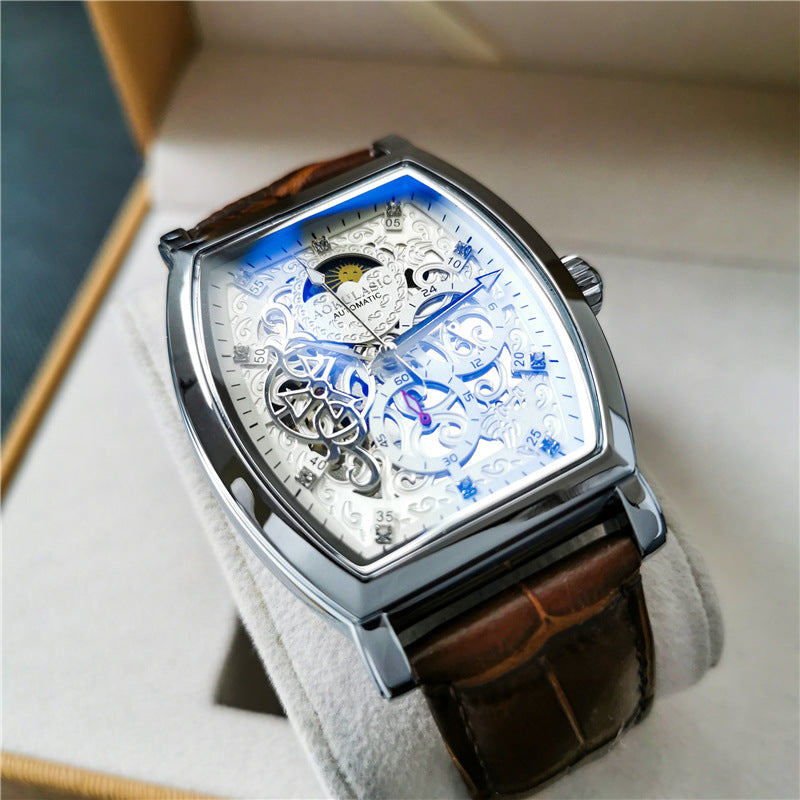 Reloj transparente hueco para hombre, resistente al agua, cuero luminoso, hebilla de mariposa