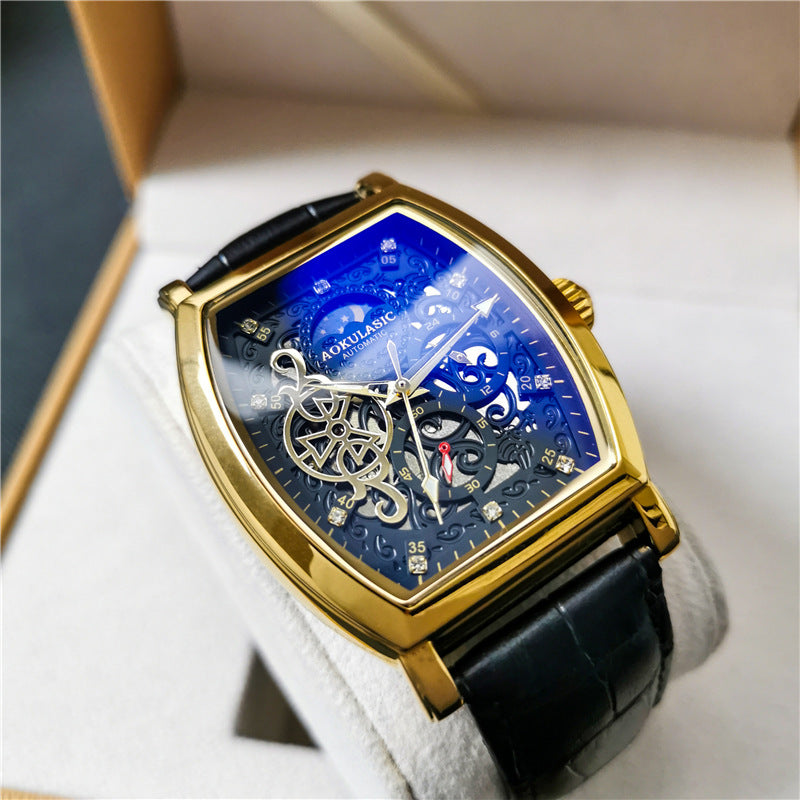 Hollow Transparent Watch Men's Waterproof Luminous Leather Butterfly Buckle