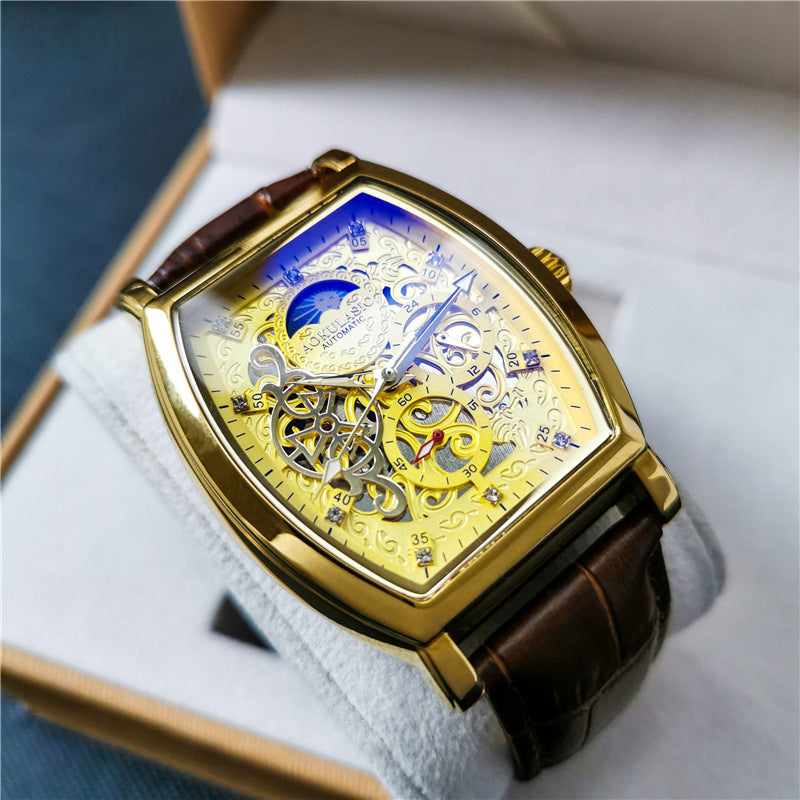 Montre creuse transparente pour hommes, étanche, lumineuse, boucle papillon en cuir