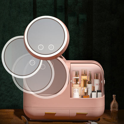 Boîte de rangement pour cosmétiques, anti-poussière, avec miroir intégré, étagère de Table de grande capacité pour bureau